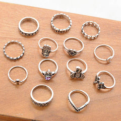 15Pcs Vintage Ring Set Punk Stacking Rings Knuckle Midi Ring Set Gift For Women Silver