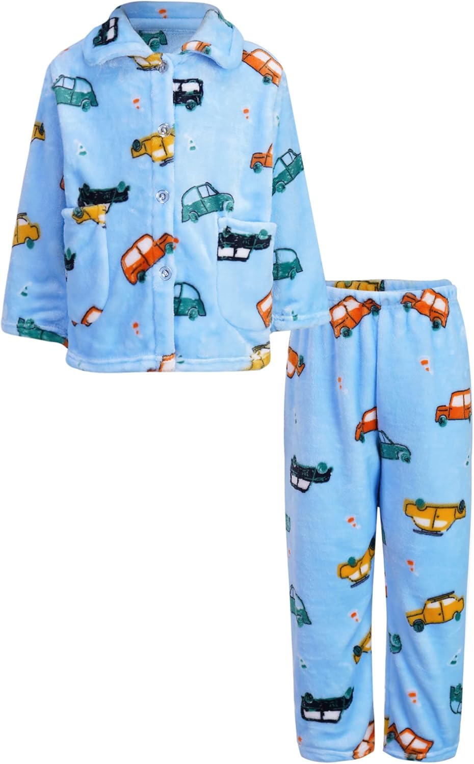 Girls Boys Winter Fleece Pajamas Set Kids Cartoon Pattern Cardigan with Thicken Pants Sleepwear 2PCS