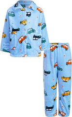 Girls Boys Winter Fleece Pajamas Set Kids Cartoon Pattern Cardigan with Thicken Pants Sleepwear 2PCS