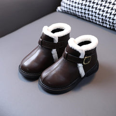 Boys Girls Winter Ankle Boots 𝐖aterproof Autumn Flat Bottom Buckle Non Slip Short Plush Slip on Shoes Outwear