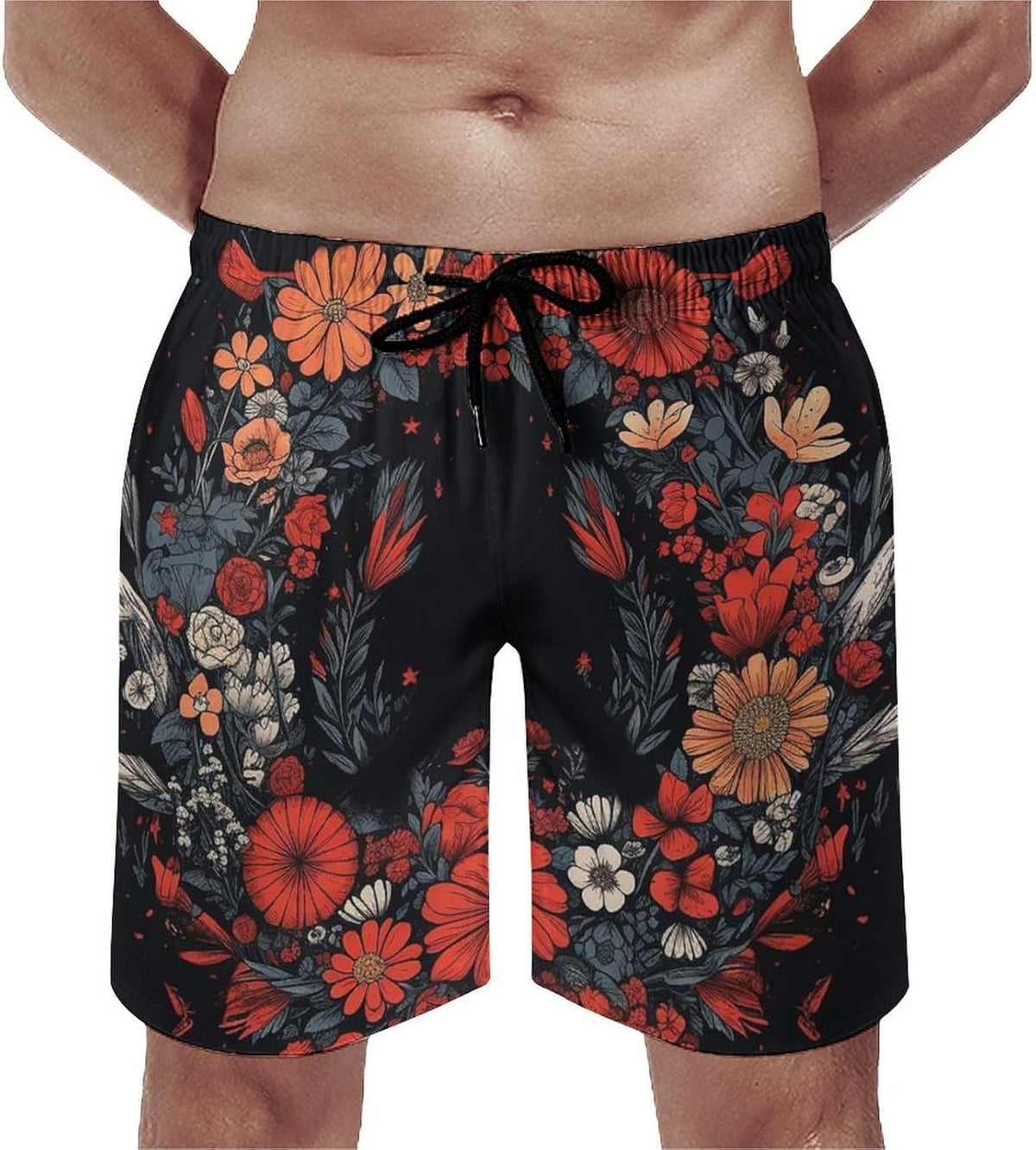 Men's Swim Trunks Wreath of Daisies Beach Shorts Quick Dry Summer Bathing Suit Swimwear Beachwear with Pockets