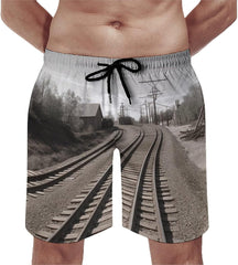 Men's Swim Trunks Train Track Beach Shorts Quick Dry Summer Bathing Suit Swimwear Beachwear with Pockets