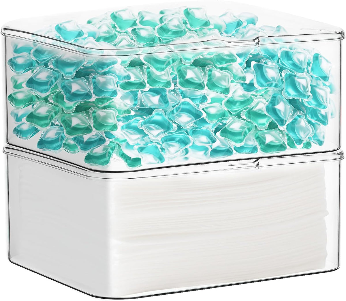 Dryer Sheet Holder Box, Acrylic Laundry Sheets Container, Dryer Sheets Storage Dispenser for Laundry Room,Stackable Storage Box (2 Pack)