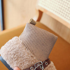 Winter Children Boots Boys And Girls Socks Boots Round Toe Flat Bottom Non Slip Slip On Solid Boots for Girls Size 9