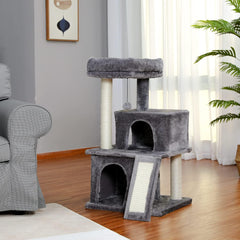 33.8 Inch Large Cat Tree Condo with Sisal Scratching Posts Perches Houses, Double Room Cat Tower Furniture Kitty Activity Center Kitten Play House (Grey2)
