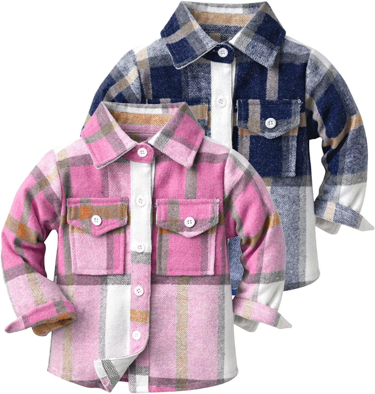 Kid Toddler Boys Girls Long Sleeve Plaid Shirt Button-Down Flannel T-Shirt Kids Tops Regular Fit Casual Fall Coat (A, 2-3 Years)