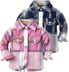 Kid Toddler Boys Girls Long Sleeve Plaid Shirt Button-Down Flannel T-Shirt Kids Tops Regular Fit Casual Fall Coat (A, 2-3 Years)