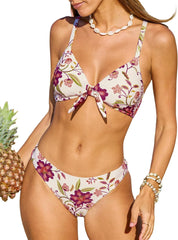 CUPSHE Women's Two Piece Bikini Set Floral Print Knot Bunny Tie