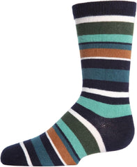 MeMoi Boys' Bright Stripes Ribbed Cotton Crew Socks