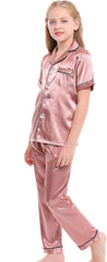Kids Satin Short-Top and Long-Pants 2-Pieces Pajamas Sleepwears Set