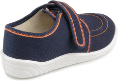 Asia 508 Toddler Boys' Navy Blue Hook-and-Loop Natural Canvas Loafer