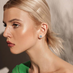 Women Synthetic Diamond Earrings, 18K White Gold Plated Round Square Cubic Zirconia Hypoallergenic Studs Earrings (Another Star)