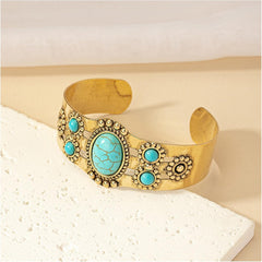 Gold Western Turquoise Bracelets for Women Boho Cuff Jewelry Trendy 2025