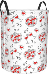 Love Happy Valentine Day Laundry Hamper Circular Laundry Basket Bin Dirty Clothes Bag Storage Basket Small
