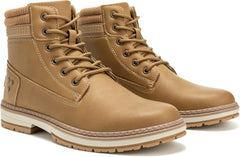 Athlefit Hiking Boots for Men Casual Combat Boots Lace up Low Heel Comfortable Ankle Booties Camel Size 11