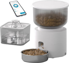 PAPIFEED 3L/13 Cup Automatic Cat Feeder & 3L Water Dispenser, Stainless Steel Bowl, 2.4G WiFi Pet Feeder with APP Control for Remote Feeding, 1-10 Meals Per Day, Detachable for Easy Clean (White Suit)