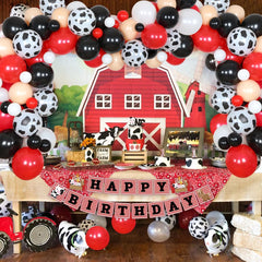 Farm Animal Theme Party Balloon Garland Arch Kit Cow Party Supplies 99 Pack White Black Red Balloons for Kid's Birthday Party Baby Shower