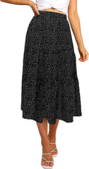MEROKEETY Women's Boho Leopard Print Skirt Pleated A-Line Swing Midi Skirts