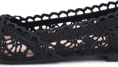 FEVERSOLE Women's Comfort Breathable Knit Crochet Shoes Lace Ballet Flats