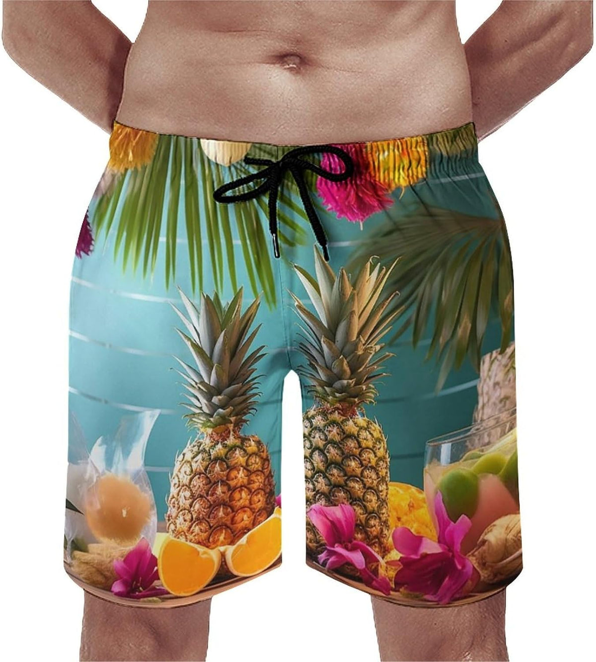 Men's Swim Trunks Tropical Party Beach Shorts Quick Dry Summer Bathing Suit Swimwear Beachwear with Pockets