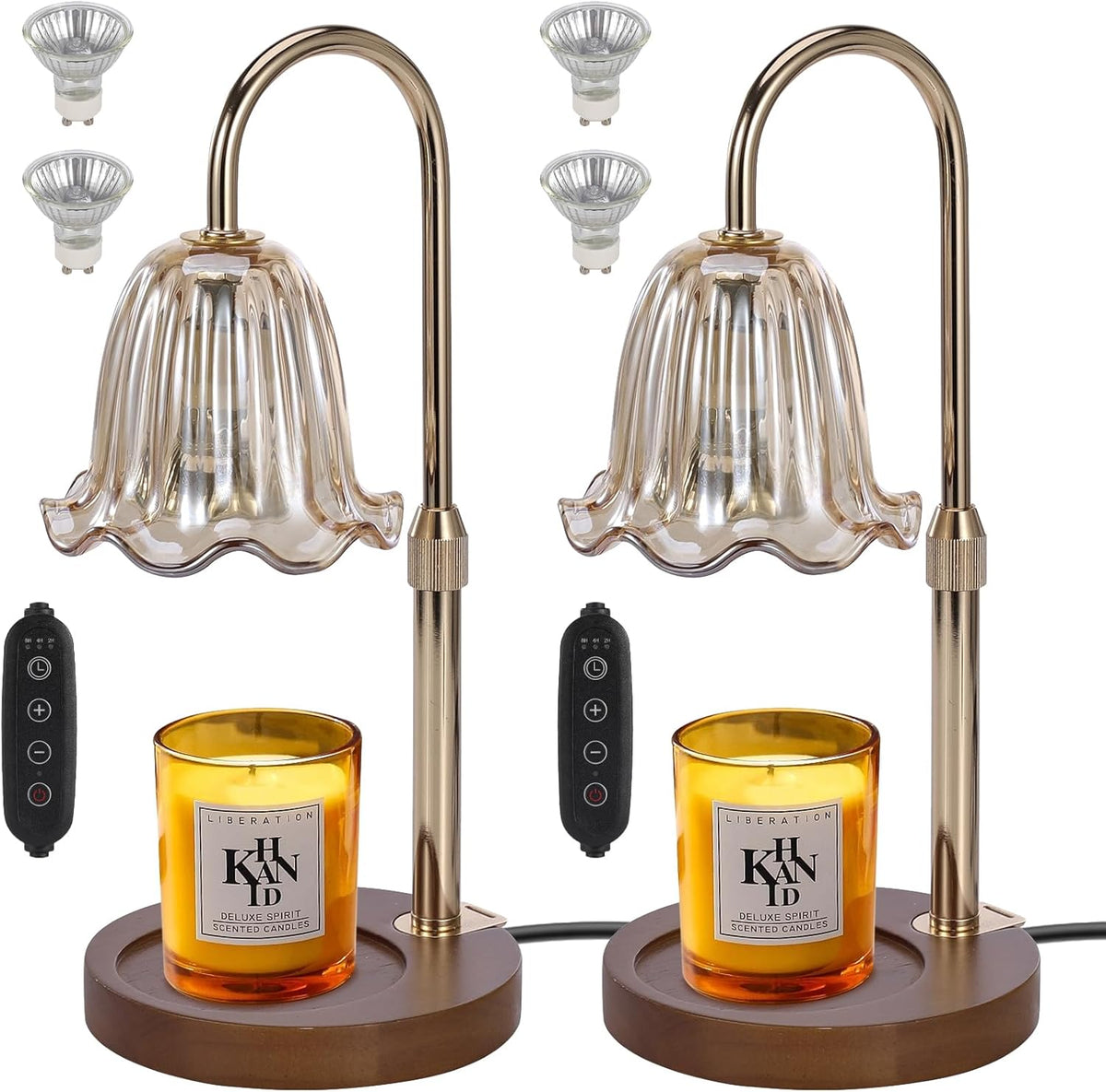 2Pack Electric Timer Candle Warmer Light,with Bracket Dimmable Candles Wax Glass Warmers Lamps for Jar Candles Burner No Flame Scented Melting Warming Lantern Adjustable Height(50W*4PCS)