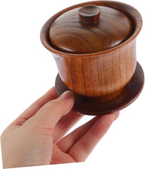 Traditional Chinese Tea Bowl Set with Lid Wooden Tea Cup for Home Office Multi-use Mug for Oolong Compact Portable Design for Entertaining Guests