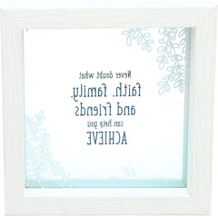 Pavilion Gift Company Pavilion-Faith and Family-5.5" Ombre Blue Floral Glass Plaque Picture Frame, White