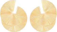 1Pair Alloy Fan Earrings, Lightweight Hypoallergenic Dainty Earrings for Women, Small Delicate Stud Earring, Vintage Minimalist Design for Everyday Use(Gold)