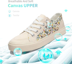 Obtaom Women's Play Fashion Sneaker White Color Washed and Leopard Canvas Slip on Shoes