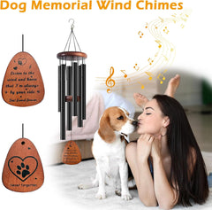 Fhiny Dog Memorial Wind Chime, 28'' Pet Loss Remembrance Gift - 6 Tube Metal Chimes for Cat & Dog Passing Away With Poem Card - Sympathy Gift
