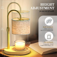 Golden Candle Warmer Lamp with Timer Dimmer, Height Adjustable Electric Candle Warmer Wax Heater with Wooden Base 2 Bulbs, Birthday Gifts for Women Her, Mom, House Warming Gifts New Home