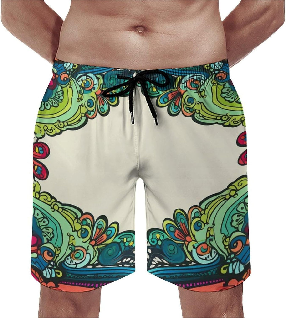 Men's Swim Trunks Border in Color Pattern Beach Shorts Quick Dry Summer Bathing Suit Swimwear Beachwear with Pockets