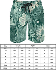 Men's Swim Trunks Green Flowers Beach Shorts Quick Dry Summer Bathing Suit Swimwear Beachwear with Pockets