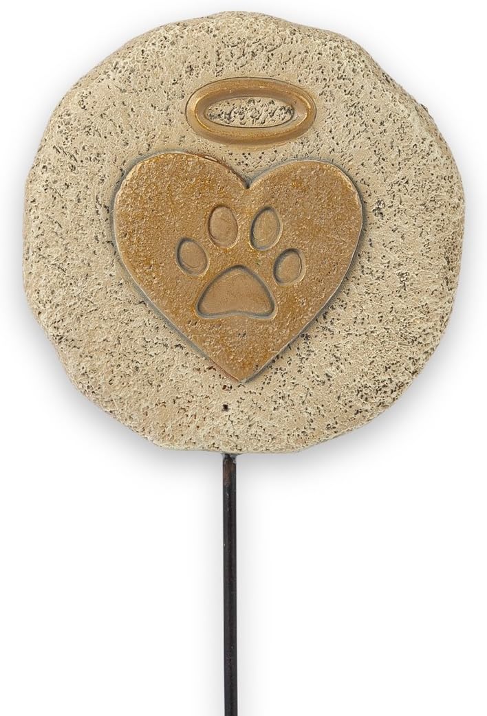 12" Pet Sympathy Memorial Garden Stake Grave Marker with Heart Paw Print and Halo