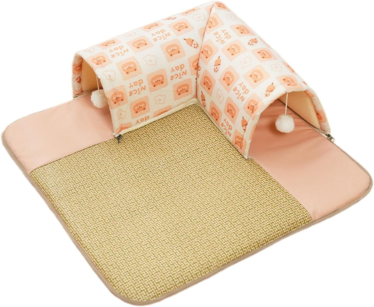 Cooling Bed Mat Cat Bed Multiuse Exercising Reversible Lightweight Removable Easy to Carry Clean Crate Mat Sleeping Pad, Orange, 60x60x20cm