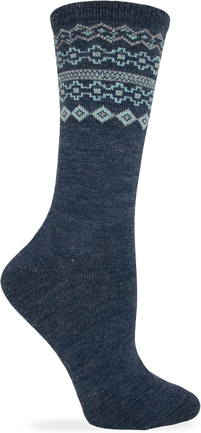 Wise Blend Fairisle Top Crew Socks, 1 Pair, Denim, Medium, Shoe Size W 6-9