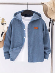 Verdusa Boy's Color Block Hooded Corduroy Jackets Casual Long Sleeve Outerwear with Pocket