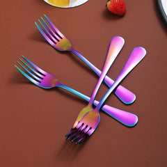 Rainbow Dinner Forks Set of 4, 7.9IN Stainless Steel Titanium Mutil-Color Plating Fork Set, Colorful Table Forks Set Sturdy And Dishwasher Safe