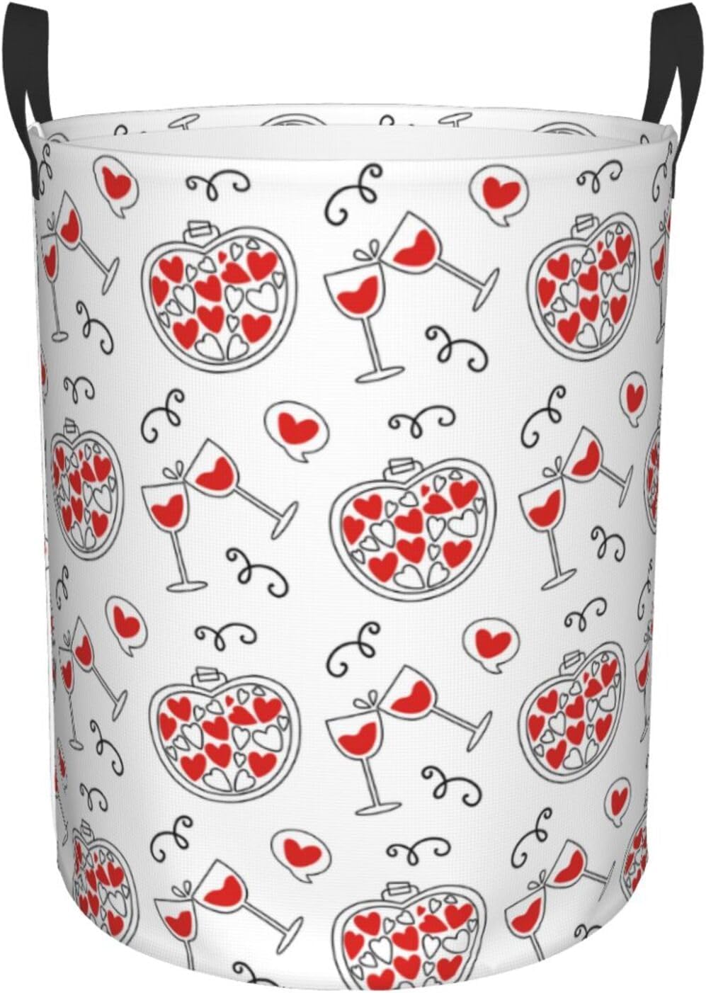 Love Happy Valentine Day Laundry Hamper Circular Laundry Basket Bin Dirty Clothes Bag Storage Basket Small