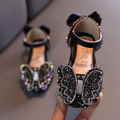 Summer Girls Dance Shoes Princess Dress Performance Shoes Ribbon Pearl Rhinestone Bow Flat Girls Booties Size 4