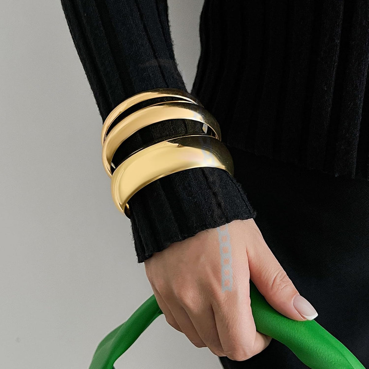 3PCS Gold and Silver Chunky Bangles for Women Non Tarnish Jewelry Gift