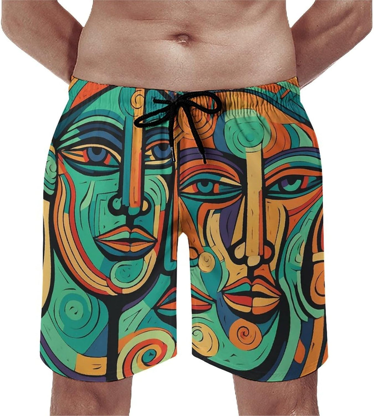 Men's Swim Trunks Painted Pattern Beach Shorts Quick Dry Summer Bathing Suit Swimwear Beachwear with Pockets