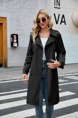 Makkrom Women's Double Breasted Long Trench Coat Windproof Classic Lapel Slim Overcoat with Belt