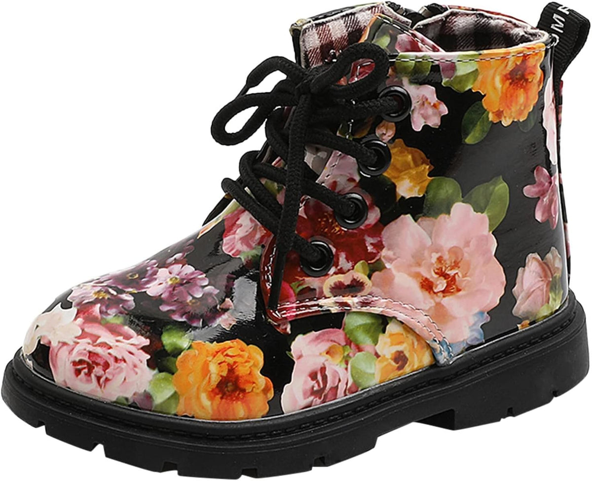 EnJoCho Little Boys Cartoon Shoes Toddler Boots Boys and Girls Waterpoor Ankle Boots Side Zipper Booties Floral Print Boots