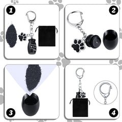Batiyeer 4 Pcs Pet Ashes Keepsake Keychain for Dog Urns Keychain Stainless Steel Small Pet Urns for Dogs Cats Ashes with 4 Black Velvet Storage Bags, Paw Charm Keepsake Memorial