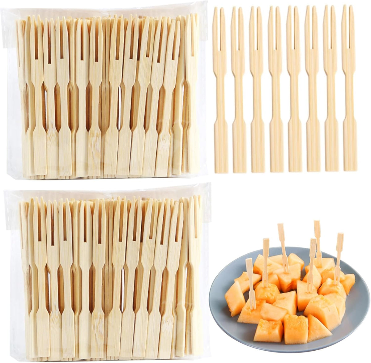 160Pcs Appetizer Forks, 3.5 Inch Small Bamboo Fruit Picks, Eco-Friendly & Disposable Forks for Desserts, Sandwiches, Burgers, Salads, Buffets, Vegetables