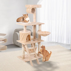 Clearance 55in Multi-Level Cat Trees Indoor Condo Furniture with Sisal-Covered Scratching Posts, Plush Perches, Hammock and Condo for Kittens, Cats and Pets