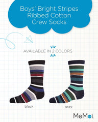 MeMoi Boys' Bright Stripes Ribbed Cotton Crew Socks