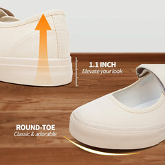 Uoidru Women's Mary Jane Canvas Shoes Fashion Sneakers with Velcro Casual Slip on Shoes for Women(Beige,US7.5)