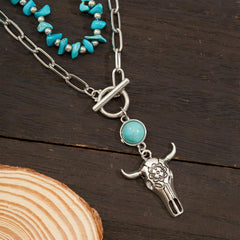 Layered Turquoise Cow Necklace Western Country Boho Jewelry for Women